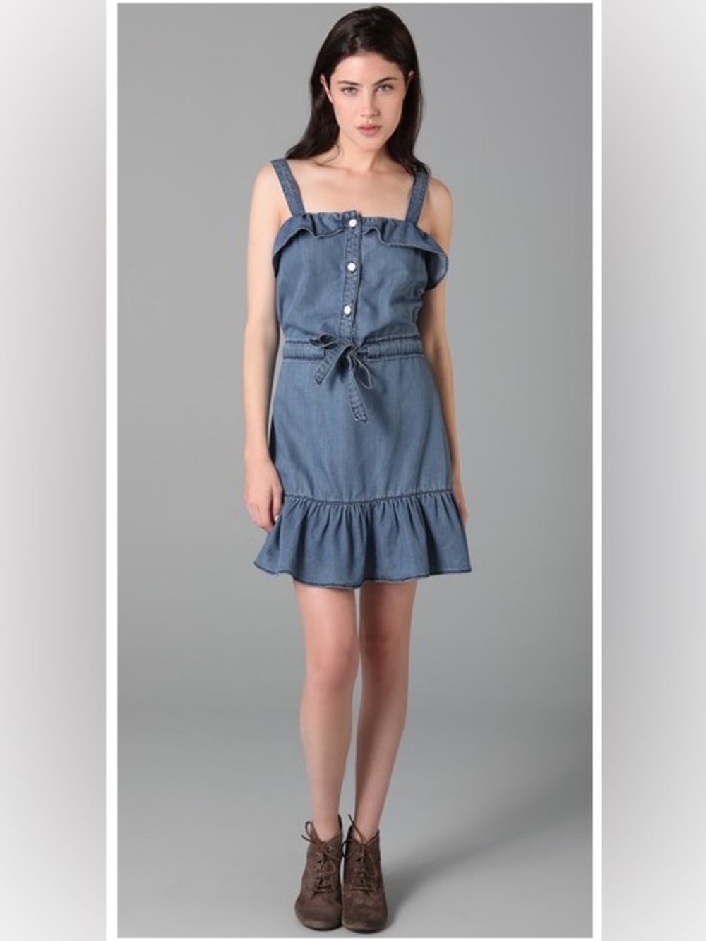 Juicy Couture Vintage Blue Denim Sundress Ruffle Hem Summer Country